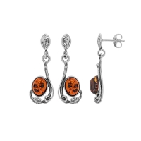 Pendants motif ancien et feuille, ambre cognac argent 925/1000 vieilli