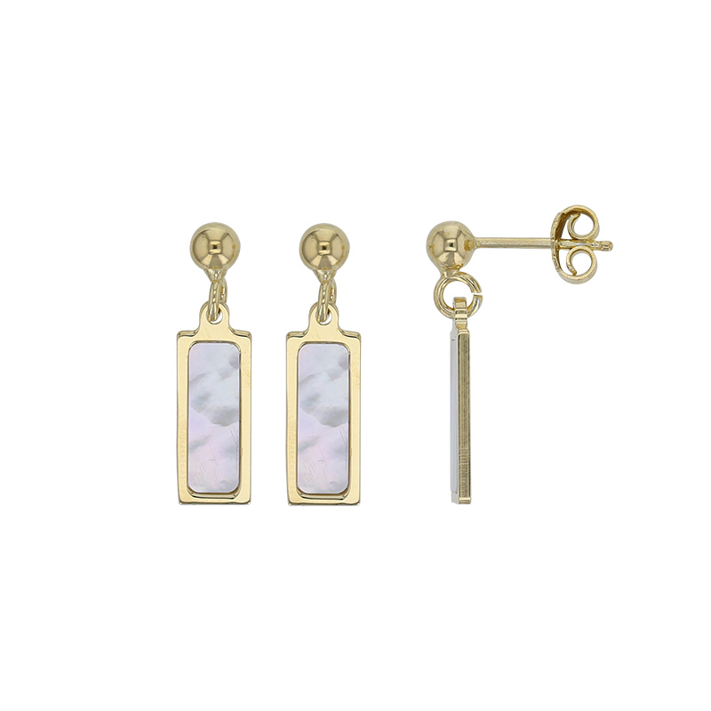 Pendants ornés d'un rectangle ajouré en nacre, argent 925/1000 doré