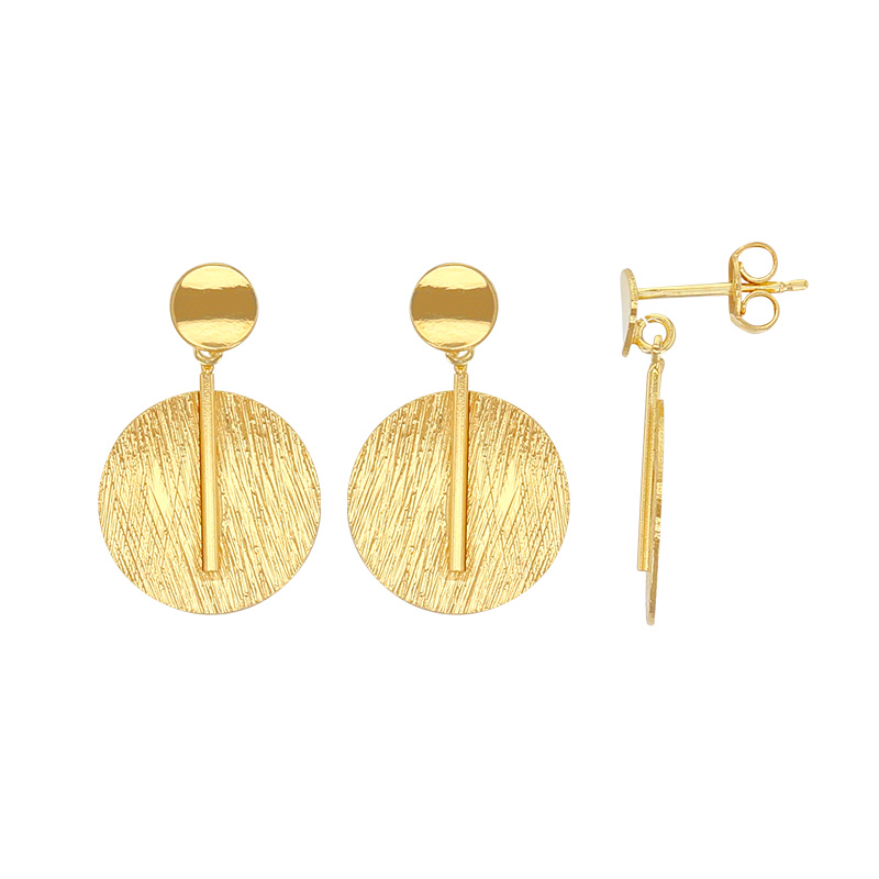 Pendants ornés deux ronds dont un brossé en argent 925/1000 doré