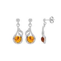 Pendants ovale ajouré, ambre cognac argent 925/1000 rhodié
