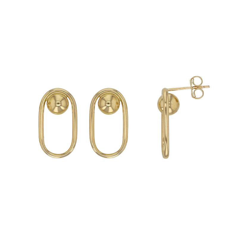 Pendants ovales avec boule, Or 375/1000