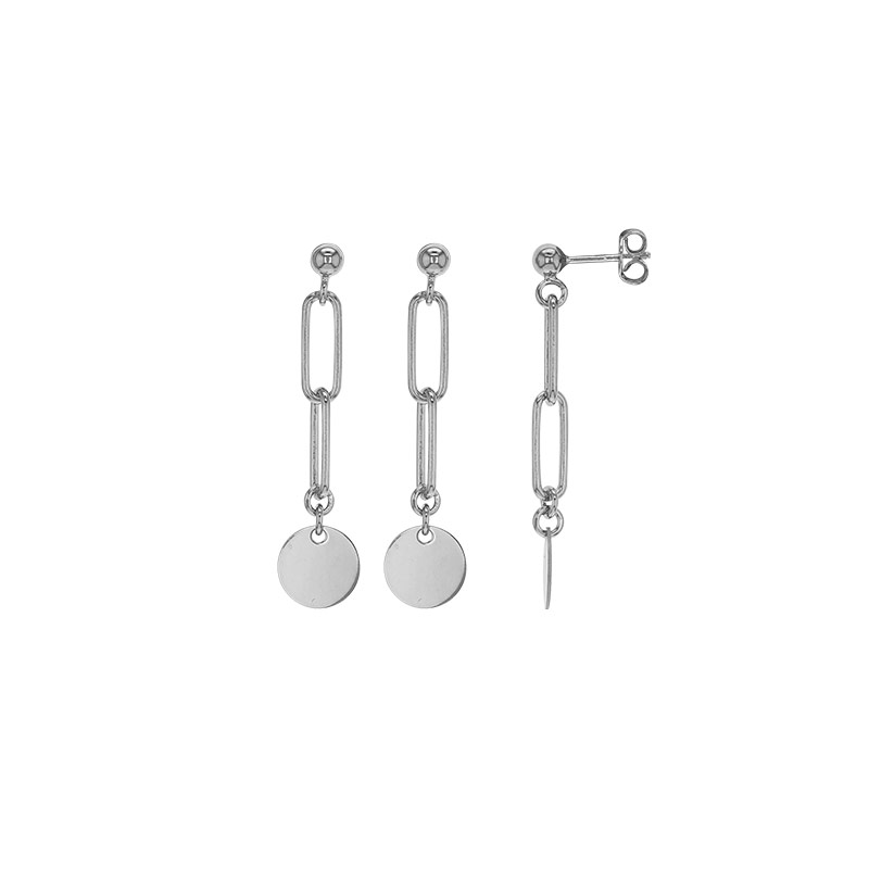 Pendants 2 ovales entrelacés avec rond lisse, argent 925/1000 platiné