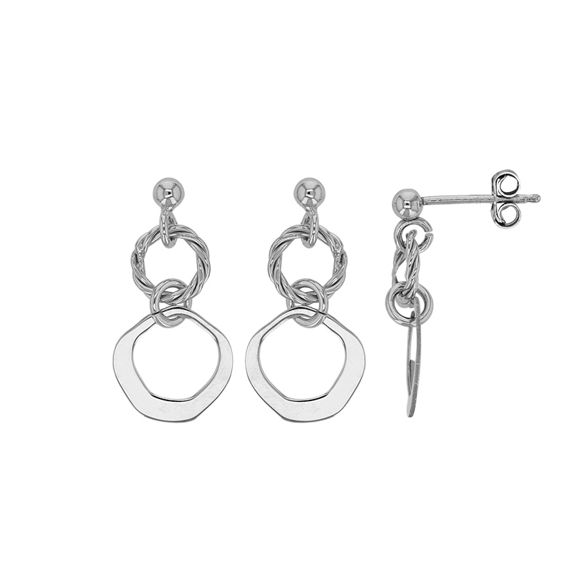 Pendants ovales torsadés et ronds argent 925/1000 rhodié