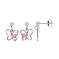 Pendants papillons ajourés, émail rose en argent 925/1000 rhodié