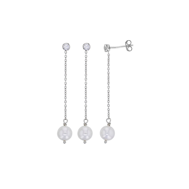 Pendants perle de culture d'eau douce ornés d'un oxyde rond, argent 925/1000 platiné