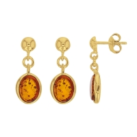 Pendants rondes Ambre cognac en argent 925/1000 doré