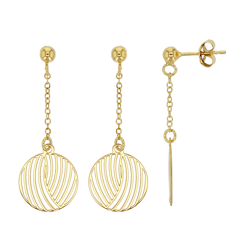 Pendants ronds motif strié et ajouré, argent 925/1000 doré