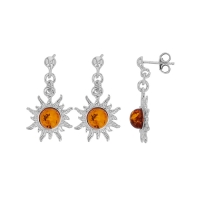 Pendants soleil ambre cognac en argent 925/1000 rhodié