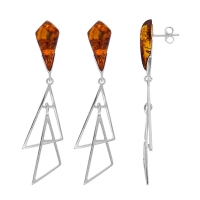 Pendants triangulaire ambre cognac argent 925/1000