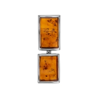 Pendentif 2 rectangles ambre cognac en argent 925/1000 rhodié