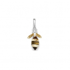 Pendentif abeille en Ambre et Argent 925/1000 rhodié