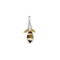 Pendentif abeille en ambre miel et cognac, argent 925/1000 rhodié et argent 925/1000 doré