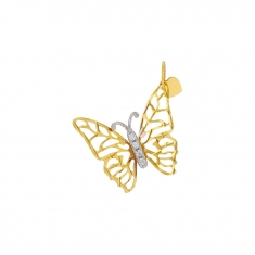 Pendentif ajouré Or 375/1000 et oxydes de zirconium - papillon