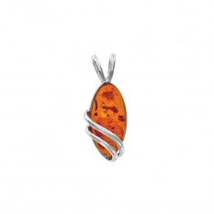 Pendentif allongé d'ambre cognac orné de volutes argent 925/1000