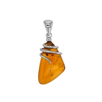 Pendentif ambre cognac entrelacé en argent 925/1000 rhodié