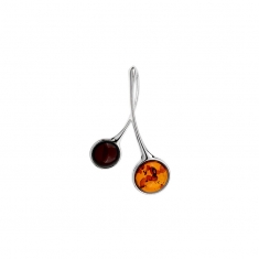 Pendentif Ambre cognac et cerise, armature argent 925/1000 rhodié