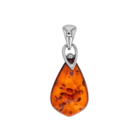 Pendentif ambre cognac, forme de goutte, argent 925/1000