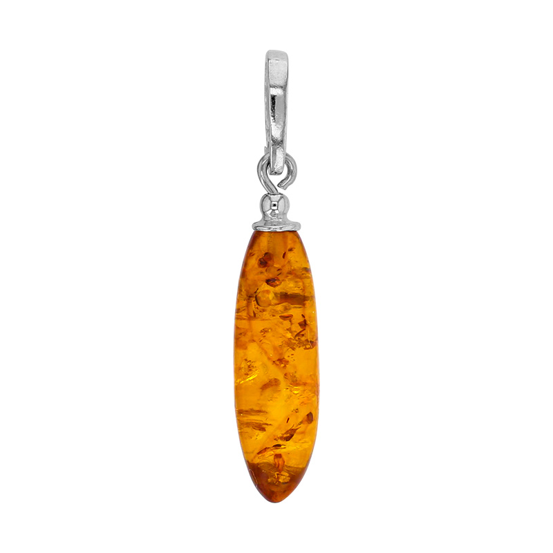 Pendentif ambre cognac ovale et argent 925/1000