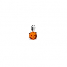 Pendentif ambre cognac serti griffe en argent 925/1000 rhodié