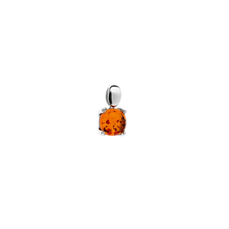 Pendentif ambre cognac serti griffe en argent 925/1000 rhodié