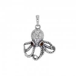 Pendentif ambre en forme de pieuvre, argent 925/1000 vieilli