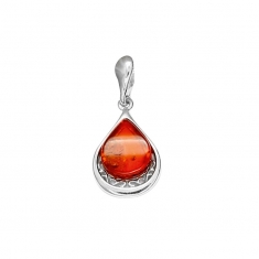 Pendentif Ambre forme goutte sur armature en argent 925/1000 rhodié