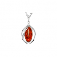 Pendentif Ambre forme ovale avec volutes argent 925/1000 rhodié