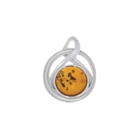 Pendentif ambre rond cerclé d'argent 925/1000