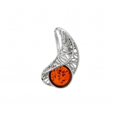 Pendentif Ambre ronde et armature ajourée en argent 925/1000 rhodié