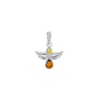 Pendentif ange ambre cognac et miel en argent 925/1000 rhodié