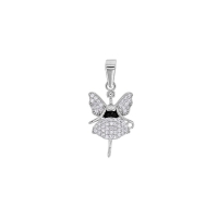 Pendentif ange avec oxydes ronds et émail noir, argent 925/1000