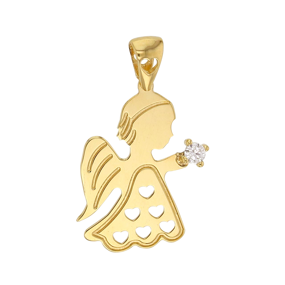 Pendentif ange Or 375/1000 avec oxyde de zirconium