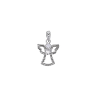 Pendentif ange perlé oxyde serti clos et coeur, argent 925/1000 rhodié