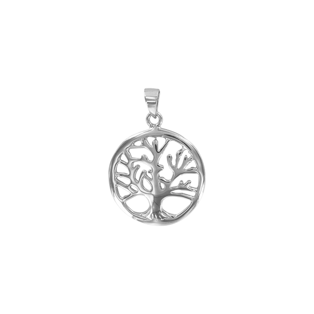 Pendentif arbre ajouré dans cercle en argent rhodié 925/1000