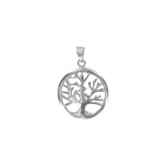 Pendentif arbre ajouré dans cercle en argent rhodié 925/1000