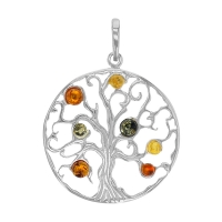 Pendentif arbre de vie ajouré ambre cognac, miel et gris argent 925/1000 vieilli