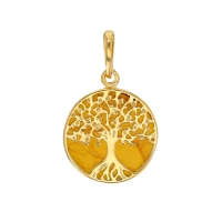 Pendentif arbre de vie Ambre cognac en argent 925/1000 doré