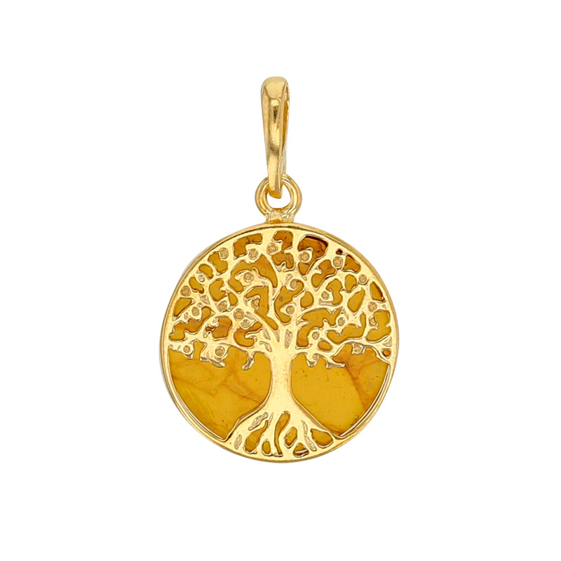 Pendentif arbre de vie Ambre cognac en argent 925/1000 doré