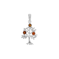 Pendentif Arbre de vie en argent 925/1000 rhodié avec 3 petites ambres