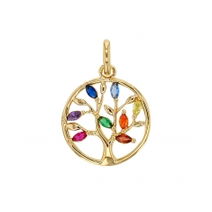 Pendentif arbre de vie en oxyde de zirconium multicolores, plaqué or