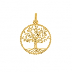 Pendentif arbre de vie entourage perlé Plaqué or diam. 22mm