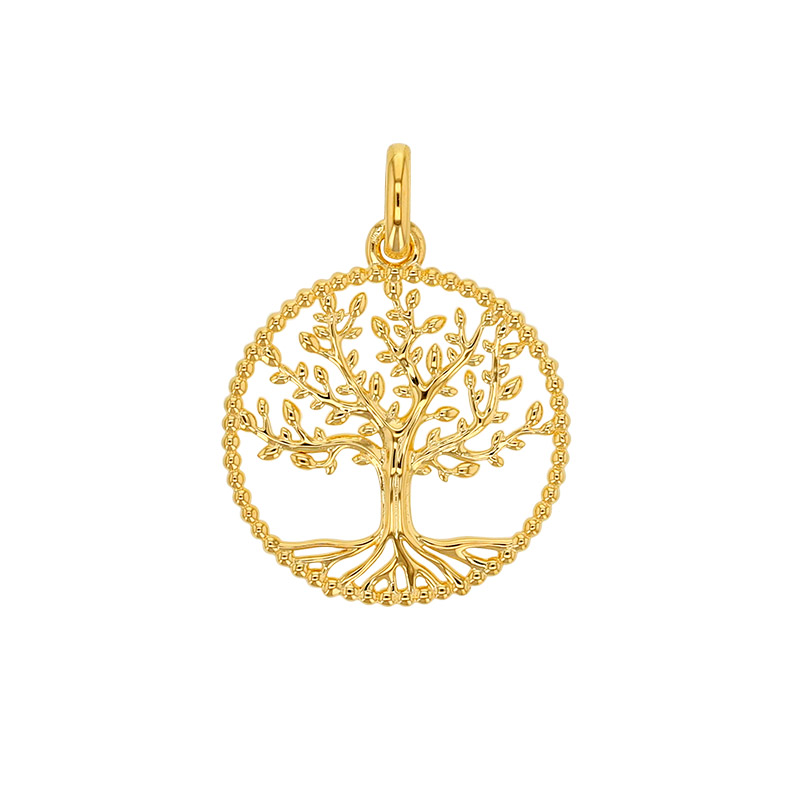 Pendentif arbre de vie entourage perlé Plaqué or diam. 22mm