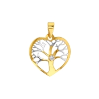 Pendentif arbre de vie entouré d'un coeur ajouré et oxyde, Or 750/1000 bicolore