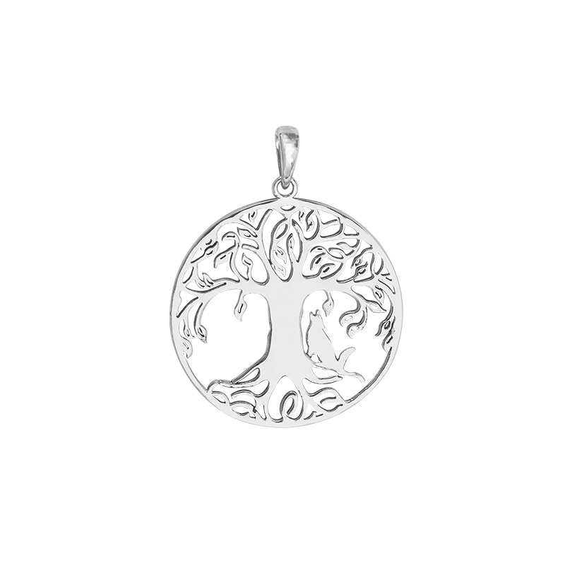 Pendentif arbre de vie et loup, argent 925/1000