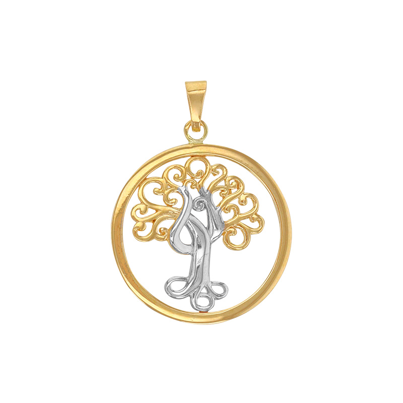 Pendentif arbre de vie rond ajouré bicolore, Or 750/1000