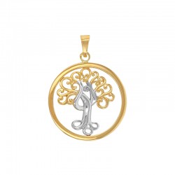 Pendentif arbre de vie rond ajouré bicolore, Or 750/1000