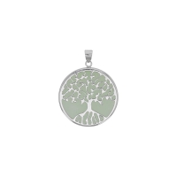 Pendentif arbre de vie sur verre vert, argent 925/1000 rhodié