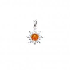Pendentif argent 925/1000 et Ambre en forme de soleil