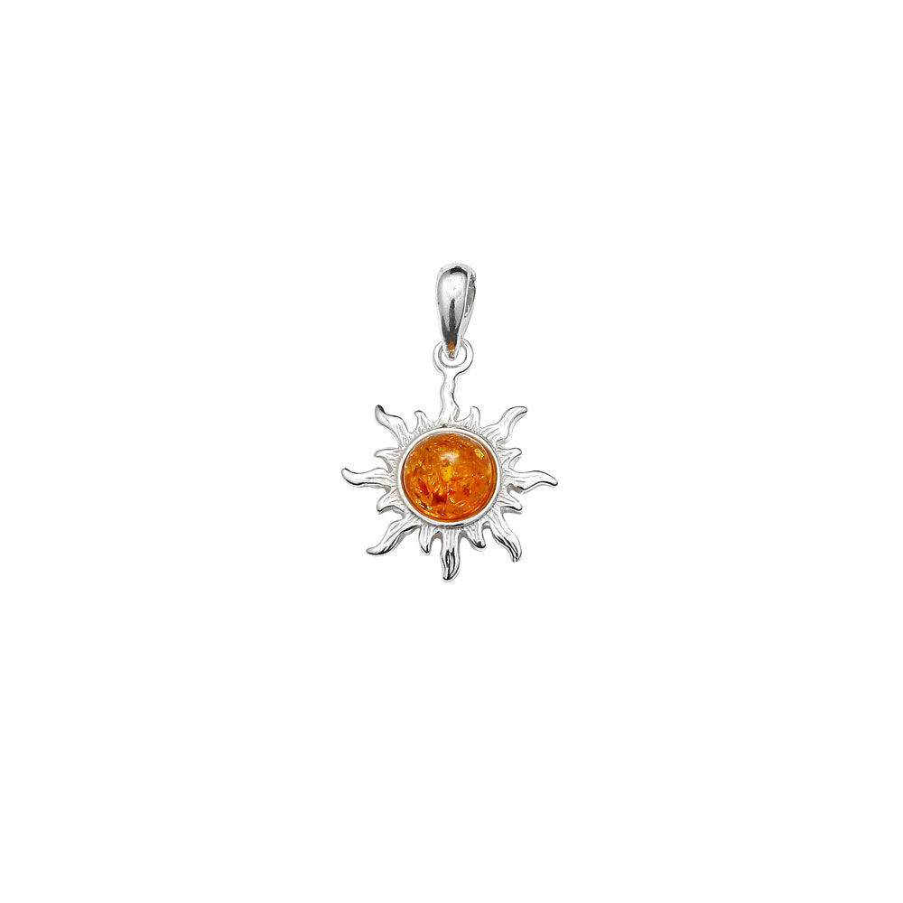 Pendentif argent 925/1000 et Ambre en forme de soleil