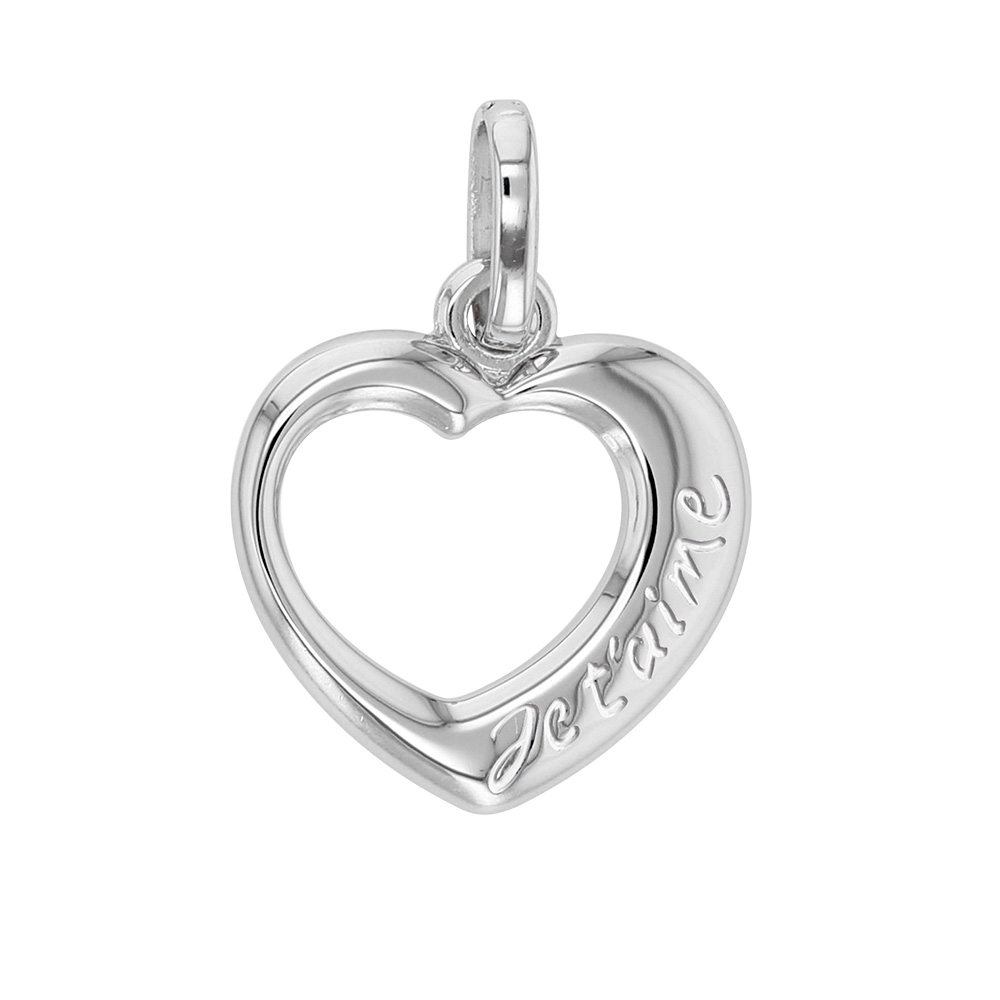 Pendentif argent rhodié 925/1000 - coeur gravé Je t'aime